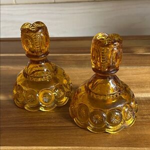 Vintage L. E. Smith Amber Glass Moon & Stars glass Candle Holders